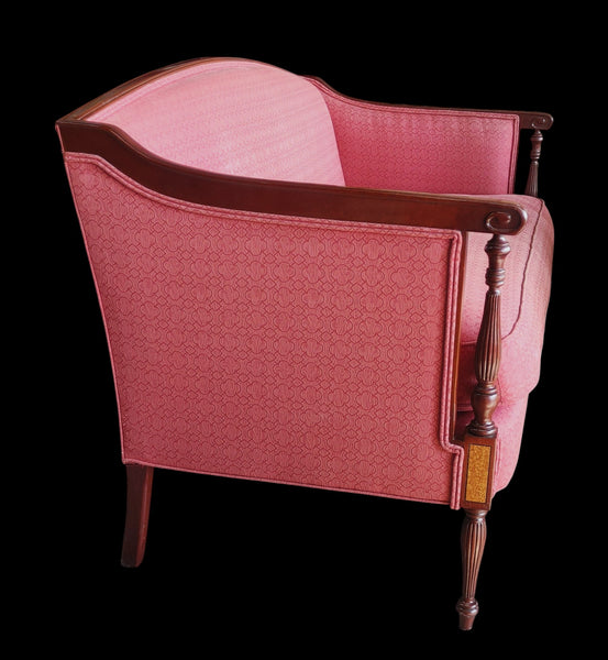 Hickory Chair Mahogany Sheraton Style Settee Loveseat Salmon Pink Damask