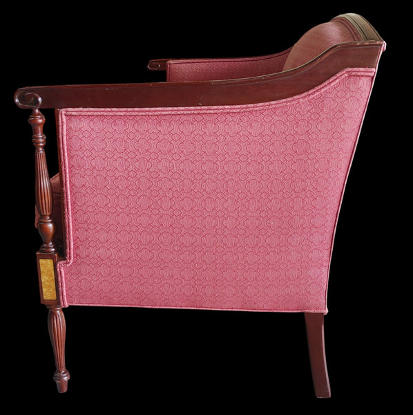 Hickory Chair Mahogany Sheraton Style Settee Loveseat Salmon Pink Damask