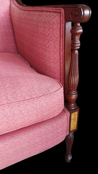 Hickory Chair Mahogany Sheraton Style Settee Loveseat Salmon Pink Damask