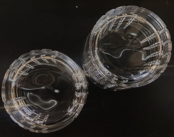 Tiffany & Co. Plaid Pattern Double Old Fashioned Whiskey Crystal Glasses Set of Two
