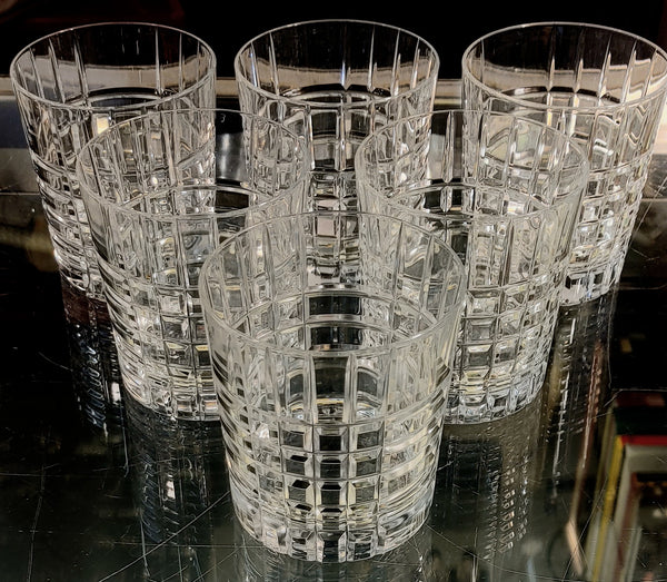Tiffany & Co. Plaid Pattern Double Old Fashioned Whiskey Crystal Glasses Set of Two