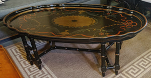 Vintage Maitland Smith Oval Coffee Table Ebonized Black Gold