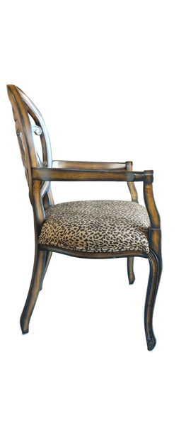 French Style Open Arm Chair Animal Print Leopard Upholstered Seat