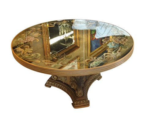 Italian Reverse Painted Mirror Top Coffee Table