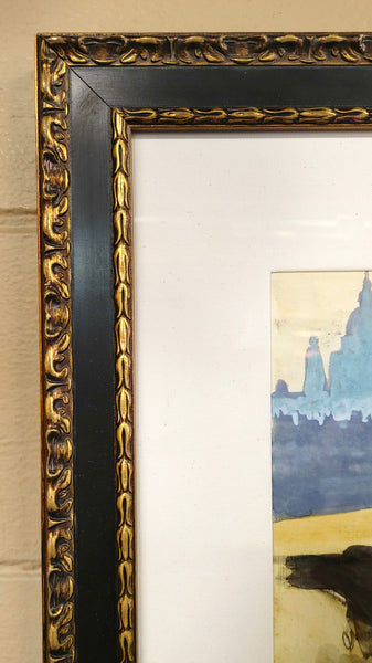 Paris Impressionist Cityscape Water Color Print Framed