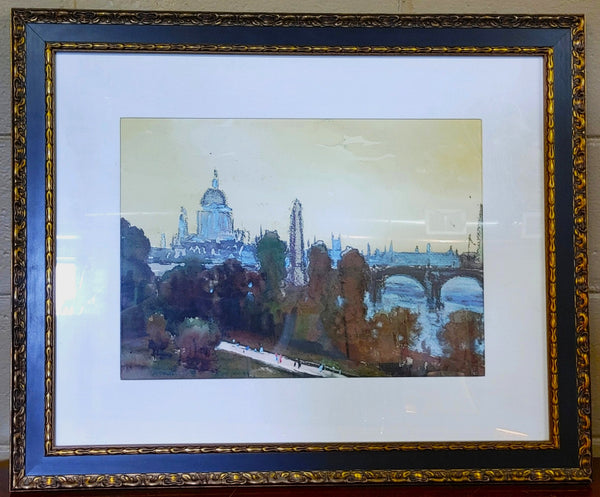 London Impressionist Cityscape Water Color Print Framed