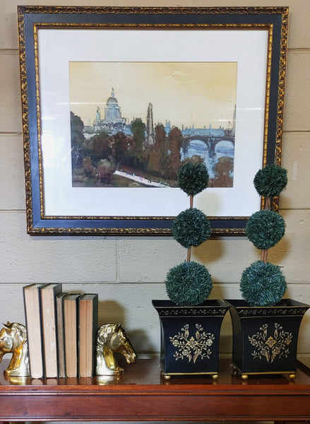 London Impressionist Cityscape Water Color Print Framed