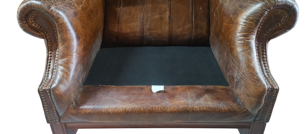 Classic Chesterfield Distressed Leather Wing Back Chairs - A Pair