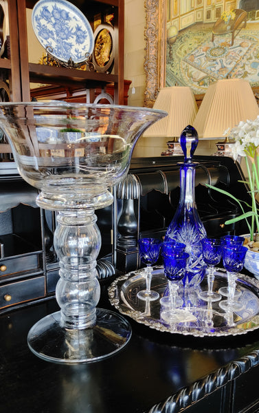 Tall 15.5" Hand blown Glass Pedestal Bowl Vase Floating Candle Holder Wedding Centerpiece