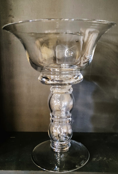 Tall 15.5" Hand blown Glass Pedestal Bowl Vase Floating Candle Holder Wedding Centerpiece