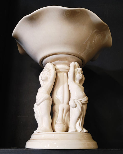 Glazed Ceramic Cherub Pedestal Vase Wedding Compote Centerpiece