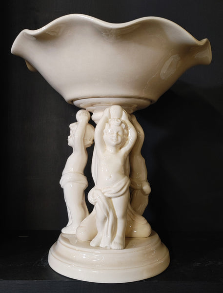 Glazed Ceramic Cherub Pedestal Vase Wedding Compote Centerpiece