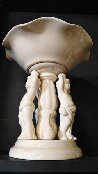Glazed Ceramic Cherub Pedestal Vase Wedding Compote Centerpiece