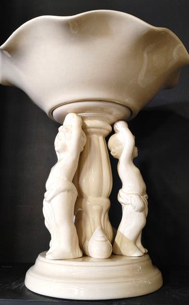 Glazed Ceramic Cherub Pedestal Vase Wedding Compote Centerpiece