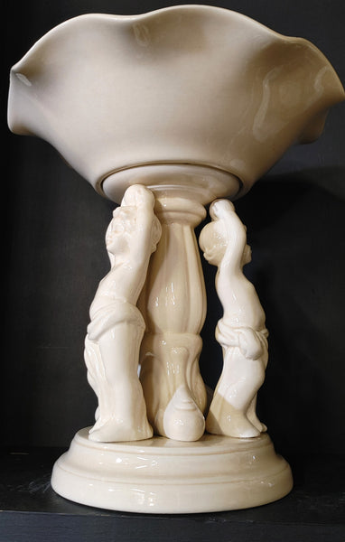 Glazed Ceramic Cherub Pedestal Vase Wedding Compote Centerpiece