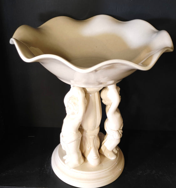 Glazed Ceramic Cherub Pedestal Vase Wedding Compote Centerpiece
