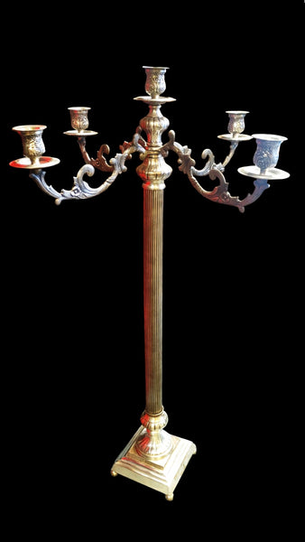 Tall Victorian Style 46-Inch Silver Plated 5-Arm Floor Candelabra Candle Holder