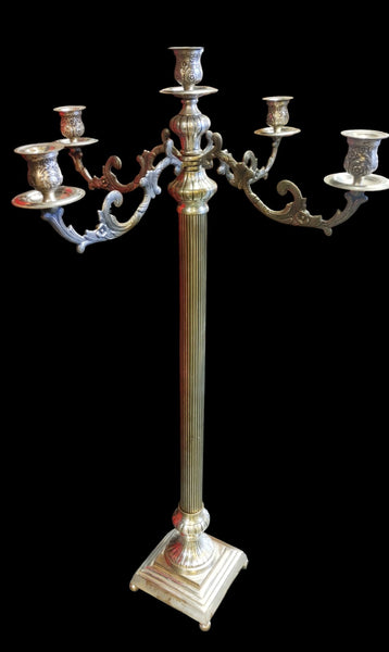 Tall Victorian Style 46-Inch Silver Plated 5-Arm Floor Candelabra Candle Holder