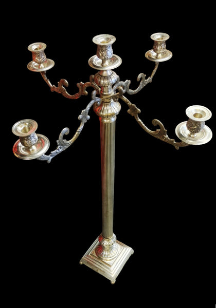 Tall Victorian Style 46-Inch Silver Plated 5-Arm Floor Candelabra Candle Holder