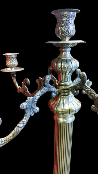 Tall Victorian Style 46-Inch Silver Plated 5-Arm Floor Candelabra Candle Holder