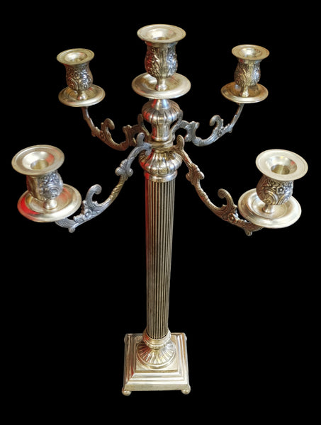 Tall Victorian Style 32-Inch Silver Plated 5-Arm Floor Candelabra Candle Holder