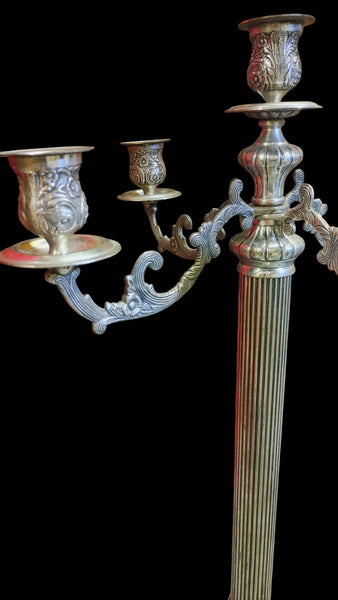 Tall Victorian Style 32-Inch Silver Plated 5-Arm Floor Candelabra Candle Holder