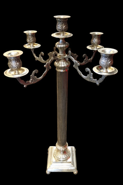 Tall Victorian Style 32-Inch Silver Plated 5-Arm Floor Candelabra Candle Holder