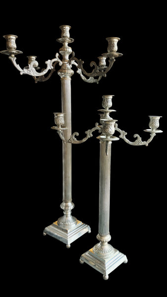 Tall Victorian Style 32-Inch Silver Plated 5-Arm Floor Candelabra Candle Holder