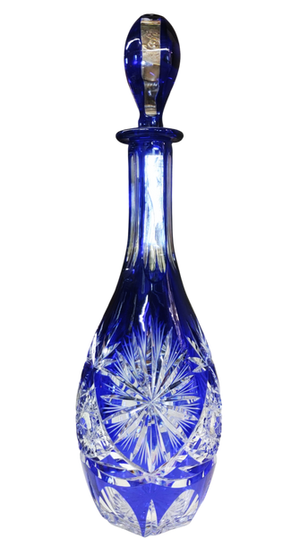 Nachtmann Bleinkristall Cobalt Cut to Clear Crystal Decanter Set - 7 pc