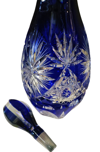 Nachtmann Bleinkristall Cobalt Cut to Clear Crystal Decanter Set - 7 pc