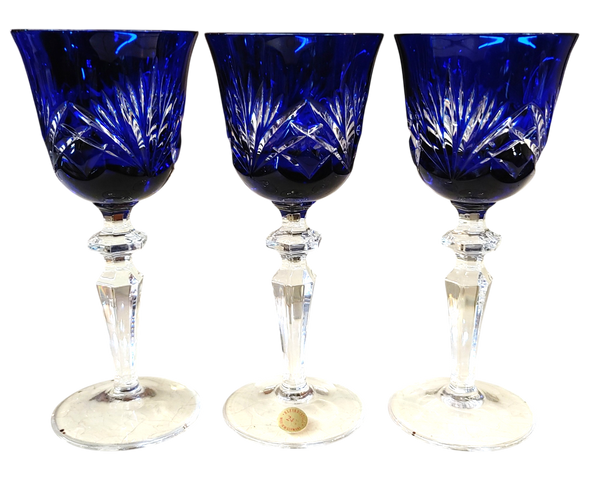 Nachtmann Bleinkristall Cobalt Cut to Clear Crystal Decanter Set - 7 pc