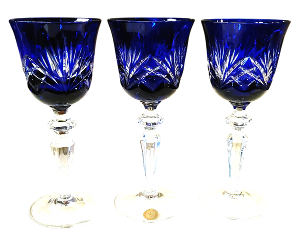 Nachtmann Bleinkristall Cobalt Cut to Clear Crystal Decanter Set - 7 pc