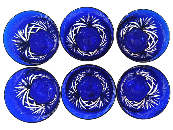 Nachtmann Bleinkristall Cobalt Cut to Clear Crystal Decanter Set - 7 pc