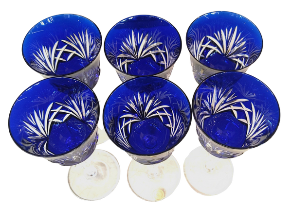 Nachtmann Bleinkristall Cobalt Cut to Clear Crystal Decanter Set - 7 pc