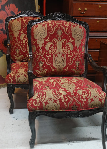 Set of 2 French Arm Chairs Louis XV Paisley Red -  Set of 2