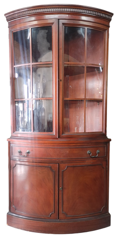 Vintage Bow Front Curved Glass Corner Cabinet