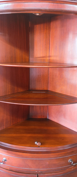 Vintage Bow Front Curved Glass Corner Cabinet