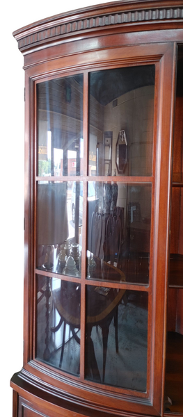 Vintage Bow Front Curved Glass Corner Cabinet