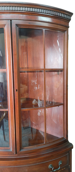Vintage Bow Front Curved Glass Corner Cabinet