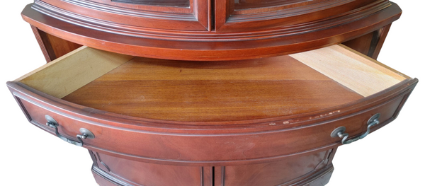 Vintage Bow Front Curved Glass Corner Cabinet