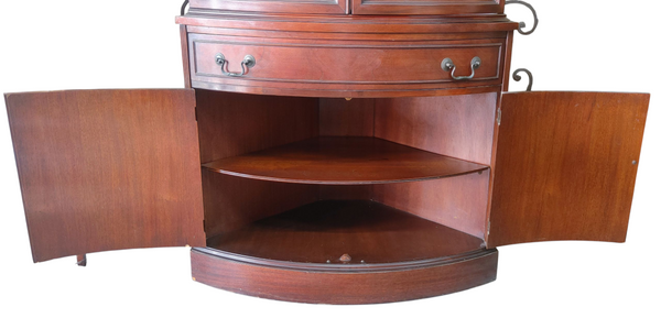 Vintage Bow Front Curved Glass Corner Cabinet