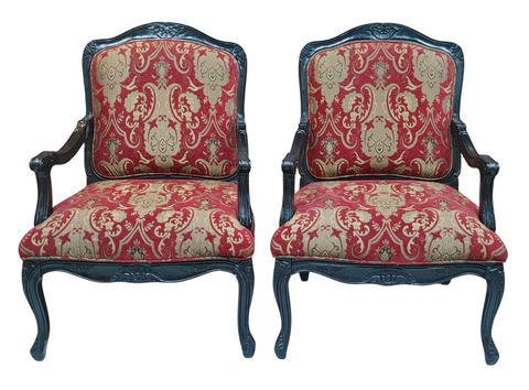 Set of 2 French Arm Chairs Louis XV Paisley Red -  Set of 2