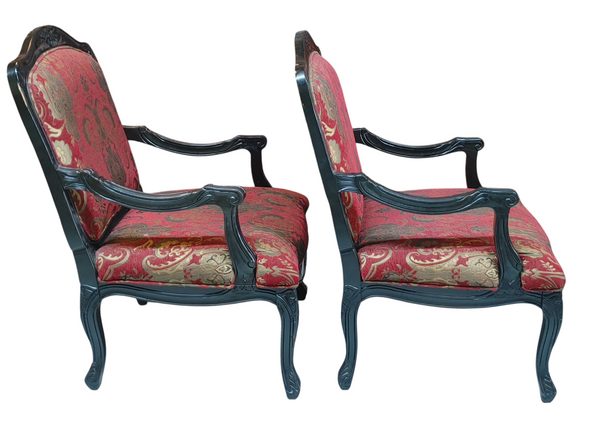Set of 2 French Arm Chairs Louis XV Paisley Red -  Set of 2