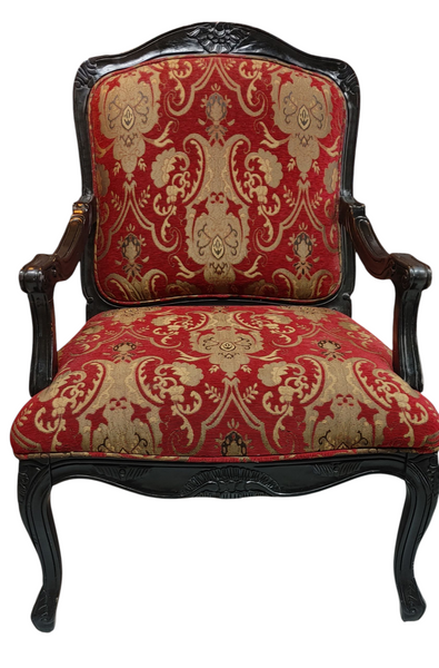 Set of 2 French Arm Chairs Louis XV Paisley Red -  Set of 2