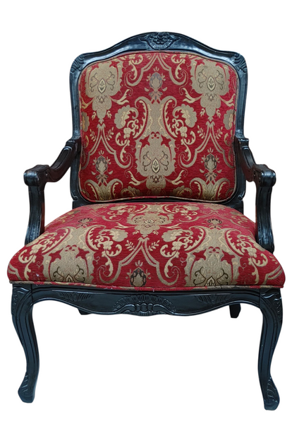 Set of 2 French Arm Chairs Louis XV Paisley Red -  Set of 2
