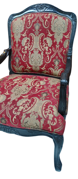 Set of 2 French Arm Chairs Louis XV Paisley Red -  Set of 2