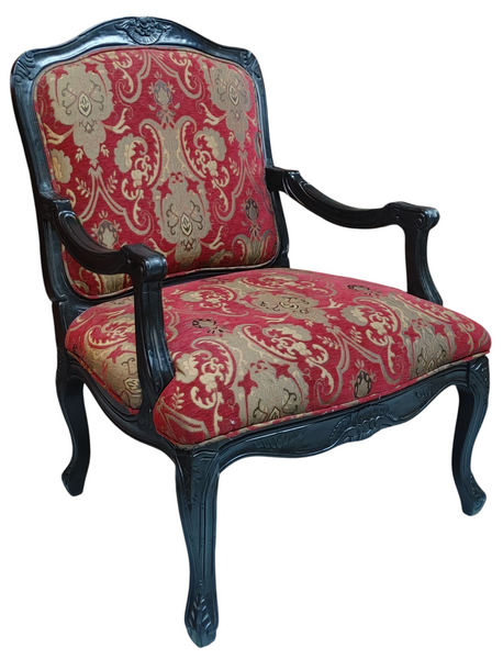 Set of 2 French Arm Chairs Louis XV Paisley Red -  Set of 2