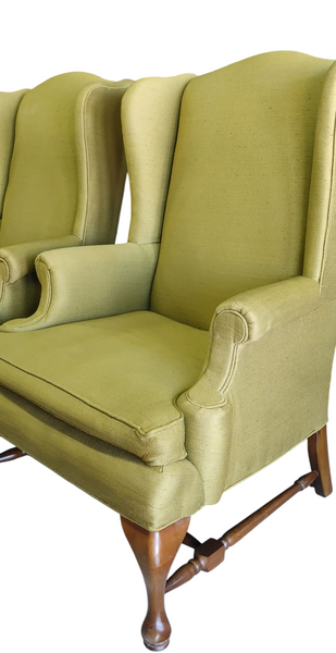 Vintage Queen Anne Wing Back Chair Custom Upholstery - Set of 2