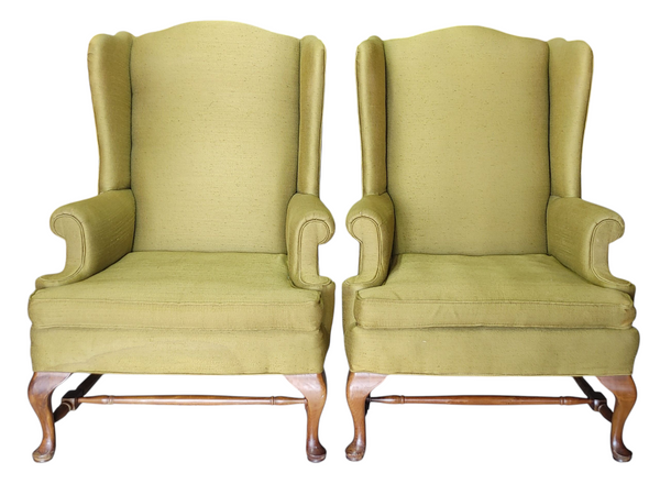 Vintage Queen Anne Wing Back Chair Custom Upholstery - Set of 2