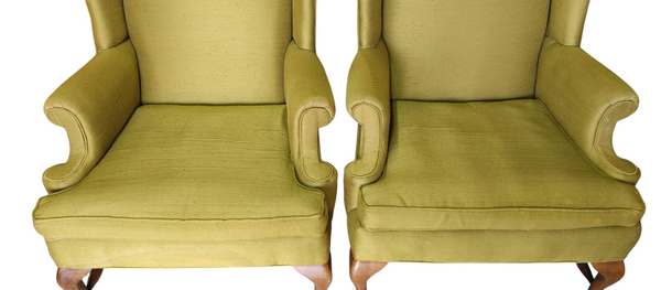 Vintage Queen Anne Wing Back Chair Custom Upholstery - Set of 2